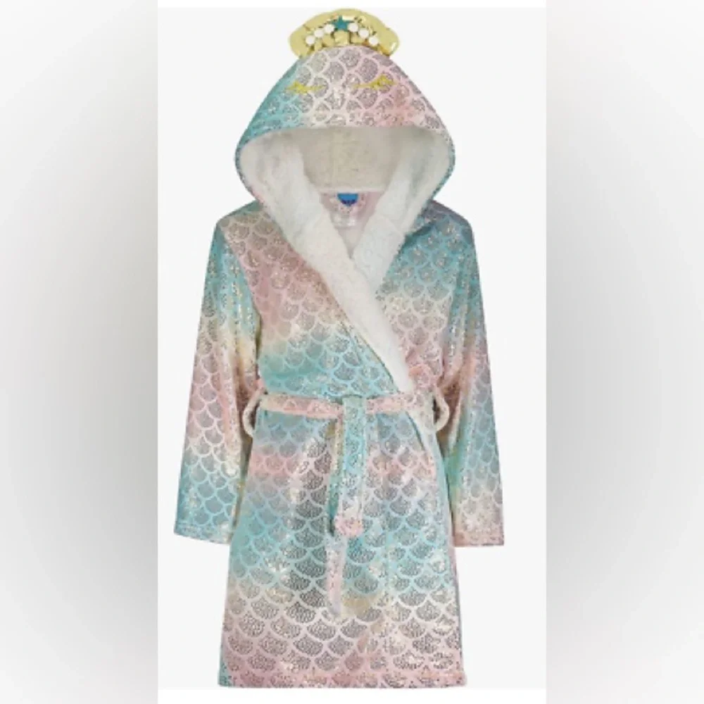 Mermaid Hooded Plush Robe Pastel Tie-Dye Sparkle | Girls M